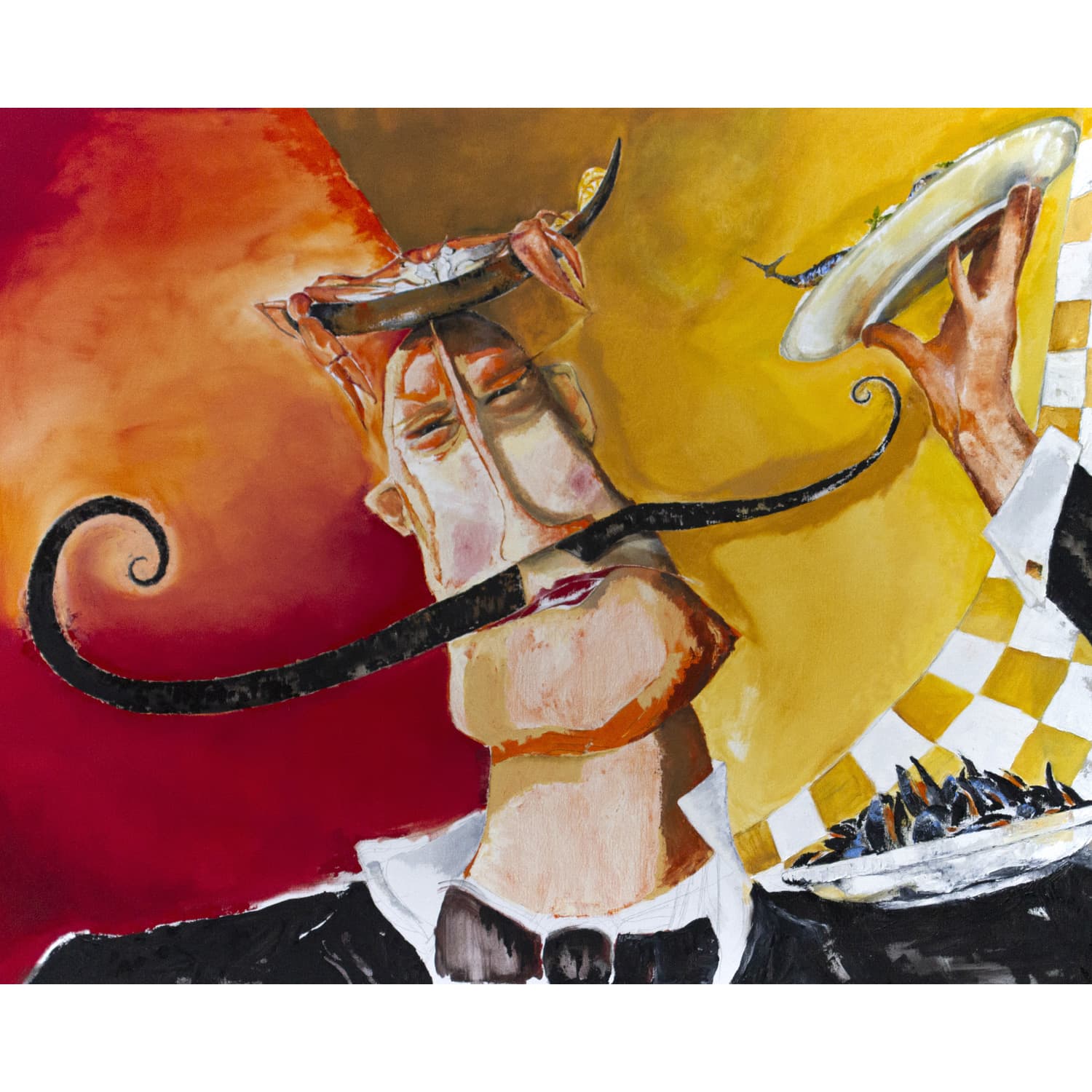 Waiter with crab oil on canvas Copyright JJ Walker 2023