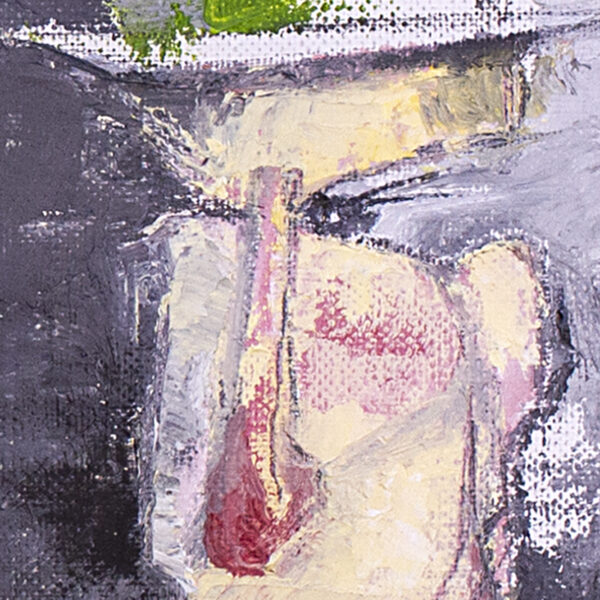 Green velvet hats. Oil on canvas. Detail. Artist J Walker. Copyright 2022
