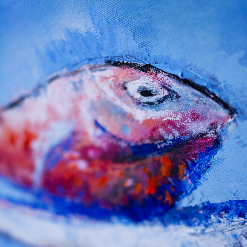 Fishmonger and florist. Oil on canvas. Detail. J Walker copyright 2022.