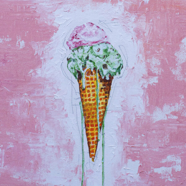 Ice and cream. Oil on canvas. Detail. J Walker copyright 2022.