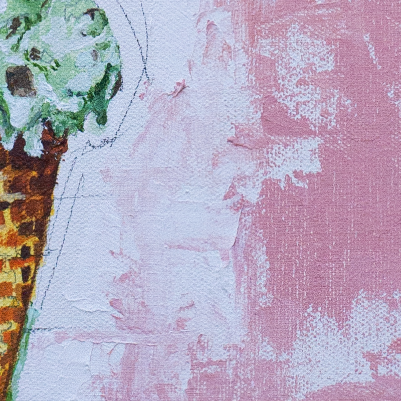 Ice and cream. Oil on canvas. Detail. J Walker copyright 2022.