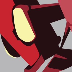 Lost robot red digital drawing detail. J Walker copyright 2018