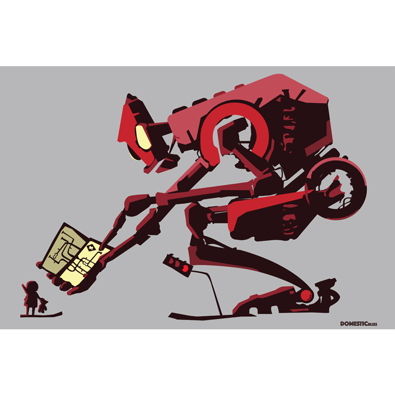 Lost robot red digital drawing J Walker copyright 2018