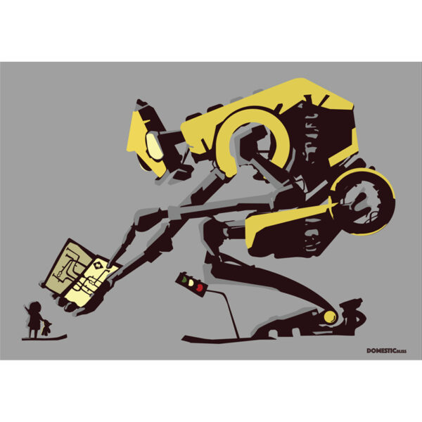 Lost robot Yellow digital drawing. J Walker copyright 2018