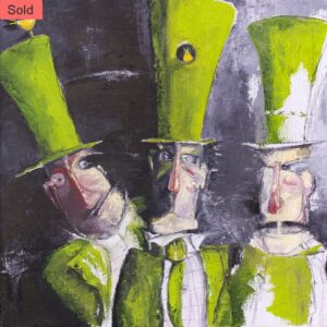 Green velvet hats. Oil on canvas. Artist J Walker. Copyright 2022