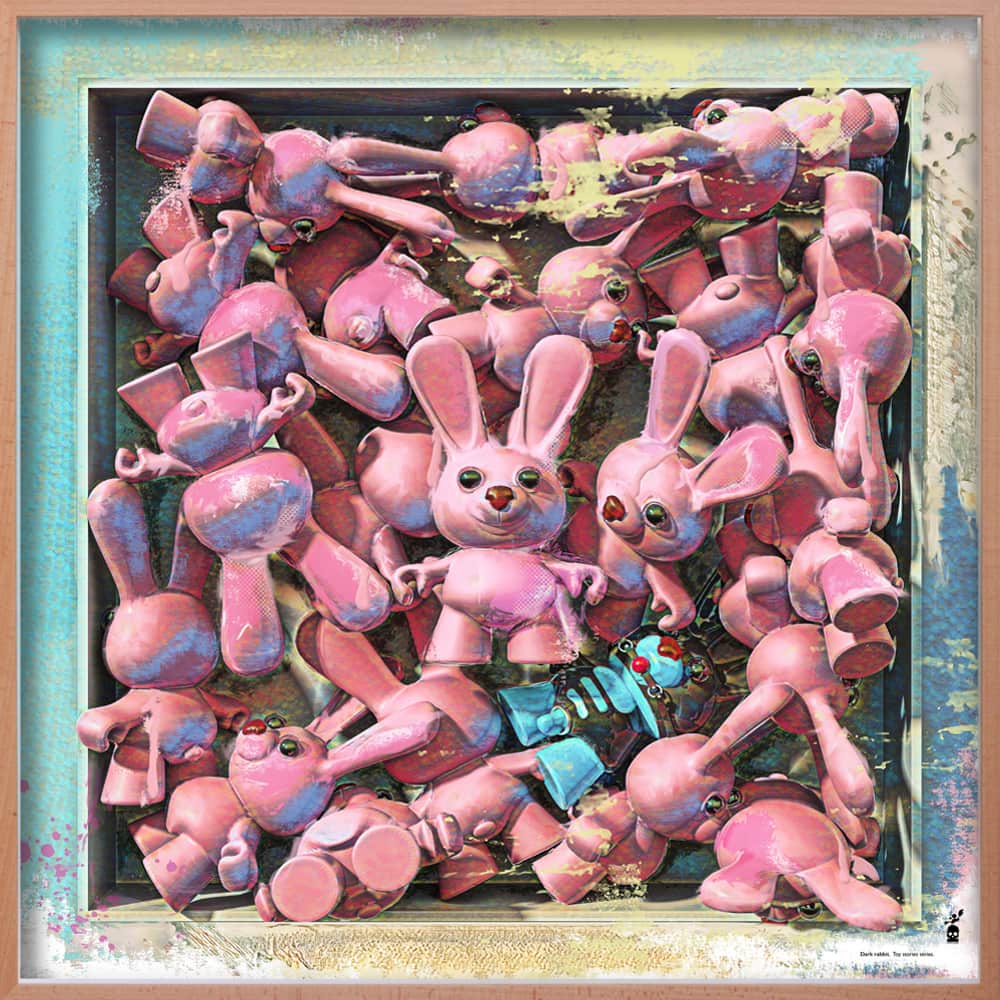 Dark Rabbit mixed media framed image by JJ Walker. Limited edition.