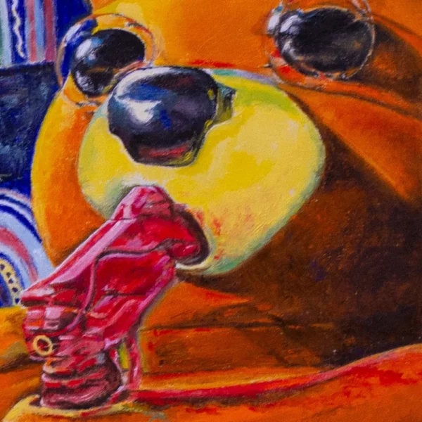 Teddy bear suicide oil on canvas detail