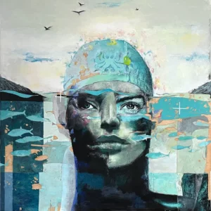 PORT LLIGAT oil on wood 100 x 100 x 4cm by JJ Walker copyright 2024